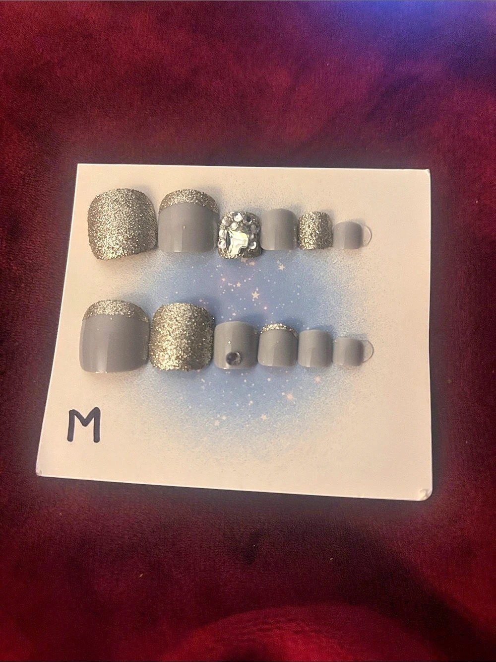 Gray & Silver Medium Press-On Nails